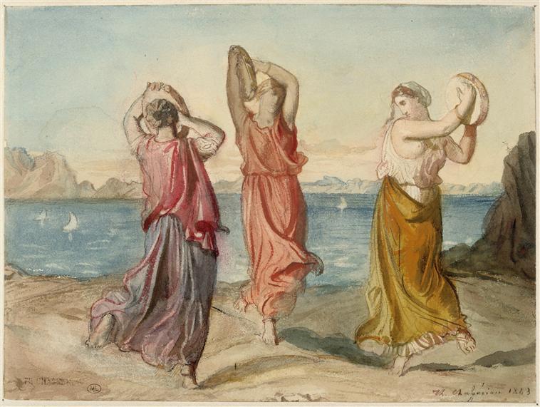 Trois femmes dansant et jouant du tambourin